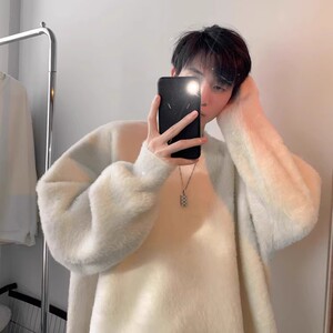 马海毛毛衣男秋冬高级感痞帅针织衫慵懒风美式宽松外套WL5666-P55图片