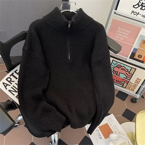 半拉链高领毛衣男秋季纯色针织衫韩系慵懒风百搭休闲外套5707 P45图片