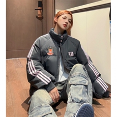 冬装新港风织带棉服刺绣logo棉衣休闲加厚外套男女G1105P118，男装棉衣，电商A339