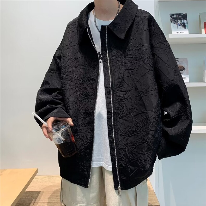 春秋新款巴洛克外套男褂子哈灵顿潮复古褶皱高级感夹克~W24-p60,男装夹克,星座601-2
