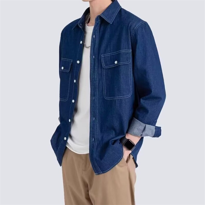 【006】牛仔衬衫男宽松长袖水洗休闲衬衣薄外套A079-CS1102-P47,男装衬衫,电商A079