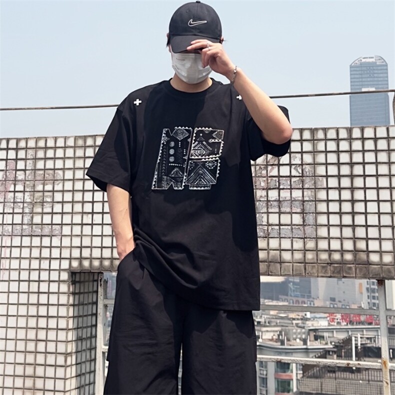 刺绣图腾游牧民族潮男女同款民族风情侣宽松纯棉T恤休闲潮,男装T恤,星座1210-1