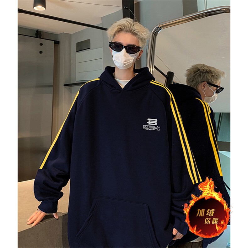 抖音得物供货提供视频秋冬重磅美式宽松织带连帽卫衣2333,男装卫衣,电商A486