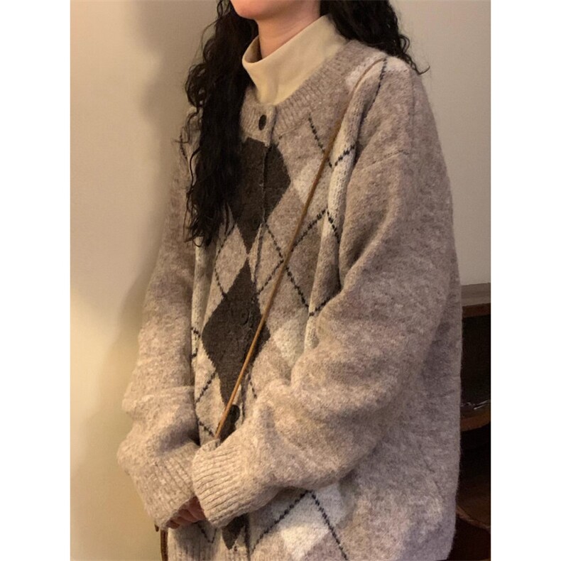 秋冬季羊毛开衫男女菱形拼色针织外套毛衣宽松羊绒衫上衣MYY342,男装针织衫/毛衣,星座516A