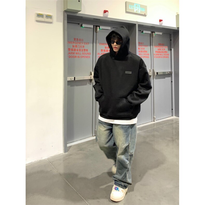 现货网图魔术贴连帽卫衣男秋季潮牌纯色外套特P55,男装卫衣,电商D205