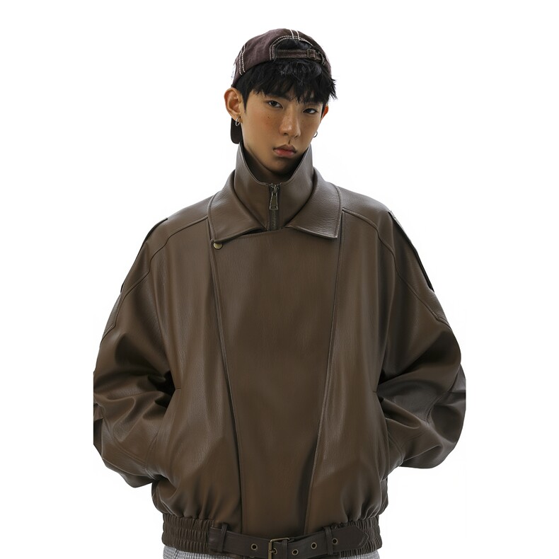 荔枝纹高端双层领廓形设计大码M-5XL机车皮衣JK78095特P118控178，男装皮衣，星座227-7