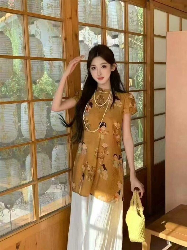 2025中式套装旗开得胜薄款不连帽常规，女装T恤，翩雅女装供货