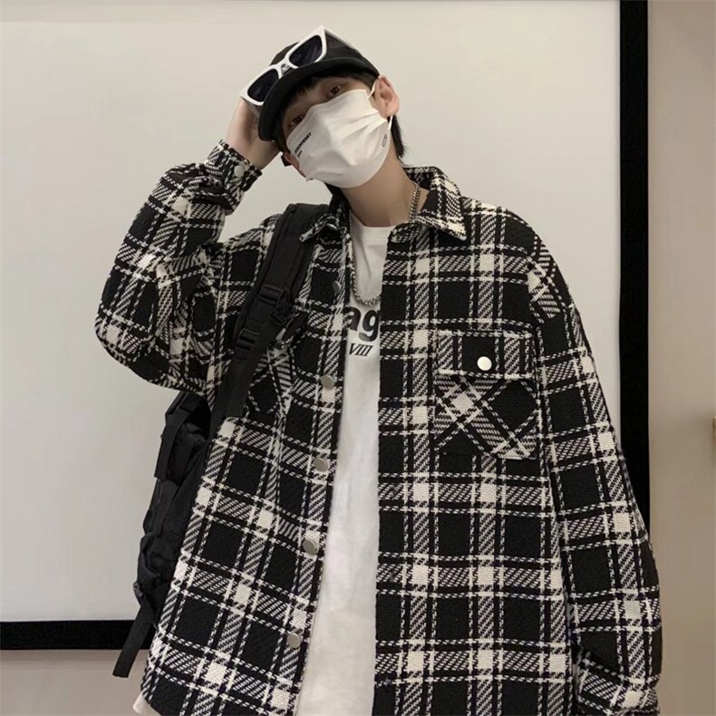格子外套男港风潮百搭宽松休闲夹克ins青年韩版潮牌上衣J3340-P57,男装夹克,星座1008