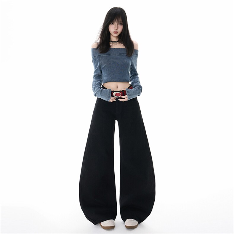 美式咖色镰刀牛仔裤女2025夏季新款高腰显瘦阔腿香蕉裤YD9057-P60,男装牛仔裤,星座509