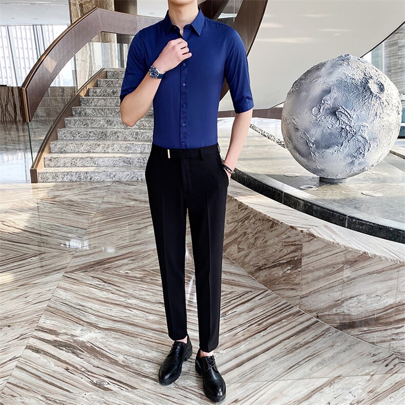 2021春夏短袖衬衫男七分袖衬衣中袖五分半袖A470-CS22-,男装衬衫,电商A207