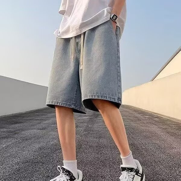 牛仔裤男短裤夏五分裤宽松磨白系带P34YA109,男装牛仔裤,星座1112-1