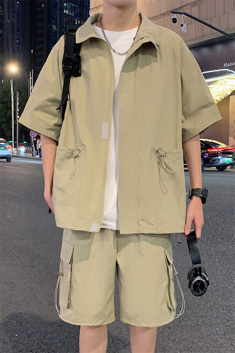 工装套装XZ5513-TP65控价98潮牌夏季工装短袖衬衫套装帅气搭配,男装衬衫,电商A102-1