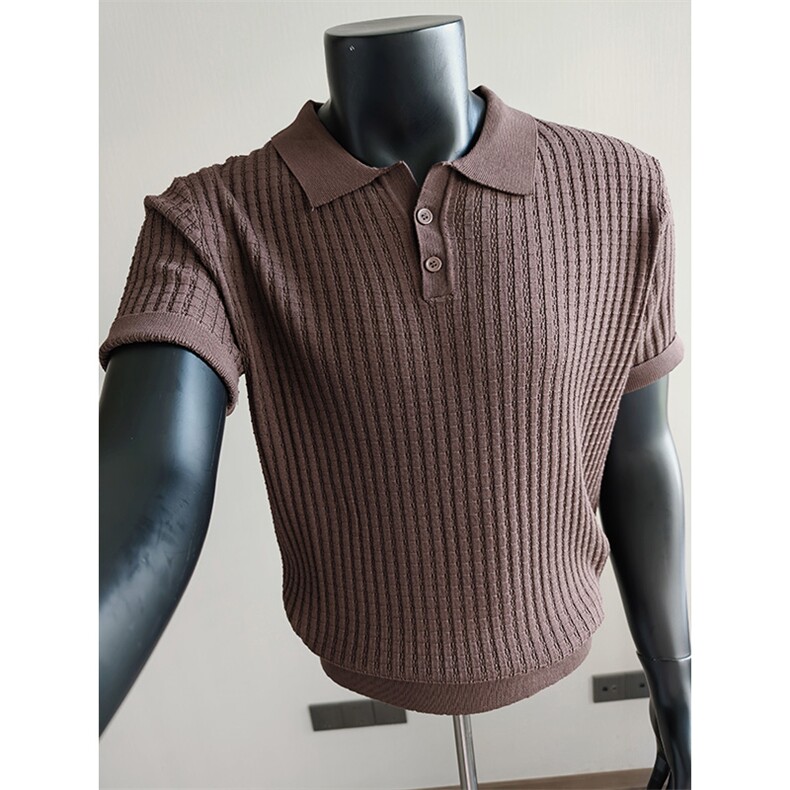 盗图老钱风新贵肌理感纯色翻领针织短袖POLO衫N6787/P58控88，男装T恤，电商A243