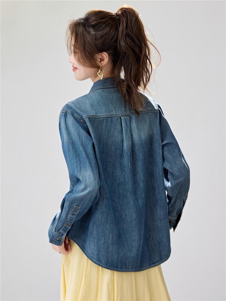 韩系松弛感牛仔衬衫女2026春款叠穿百搭长袖上衣韩版气质内搭外套，女装衬衫，艾米