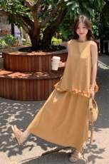 洋气甜美2025夏新款气质减龄设计感不规则花边背心半身裙两件套女，女装套装/套裙，2C159