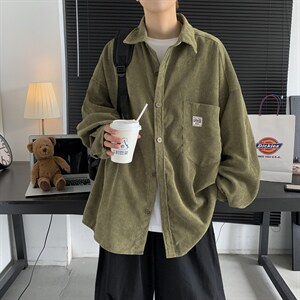 20秋冬灯芯绒外套长袖韩版衬衫宽松衬衣情侣男女ins潮H202/P45,男装衬衫,钱塘713