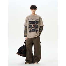 JY394-P52假两件迷彩拼接长袖T恤复古做旧潮流网图，男装T恤，星座1501-3
