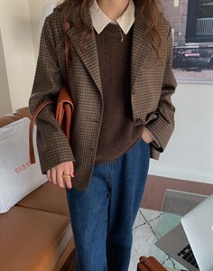 复古格子西装外套 新款上架图片