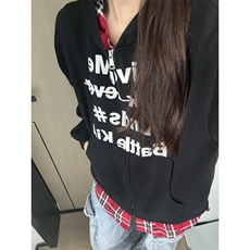 假两件连帽开衫卫衣男款春秋季加绒加厚格子拼接重磅美式高街外套，男装卫衣，星座1007（原301D）