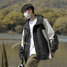 复古工装夹克男秋季潮牌户外机能痞帅宽松拼接连帽冲锋衣FK62-p68，男装夹克，星座1008