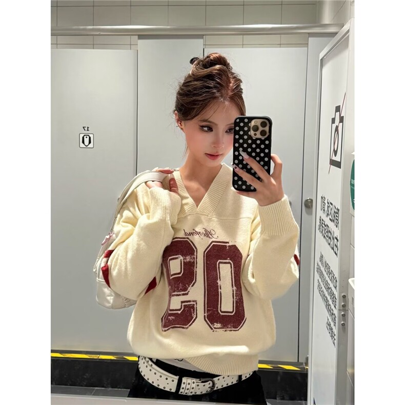 美式复古休闲长袖早秋新款女装设计感小众慵懒风甜酷辣妹毛衣上衣,男装针织衫/毛衣,星座516A