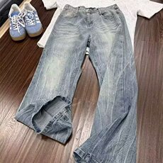 美式高街闪电裂纹微喇牛仔裤男女，男装牛仔裤，星座410-6（原星座1304-1）