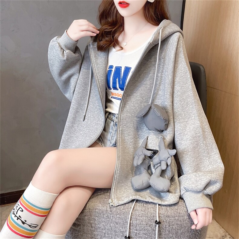 K9648韩版宽松贴布立体娃娃连帽大码女装卫衣开衫外套女P55,女装卫衣/绒衫,星座309B-2