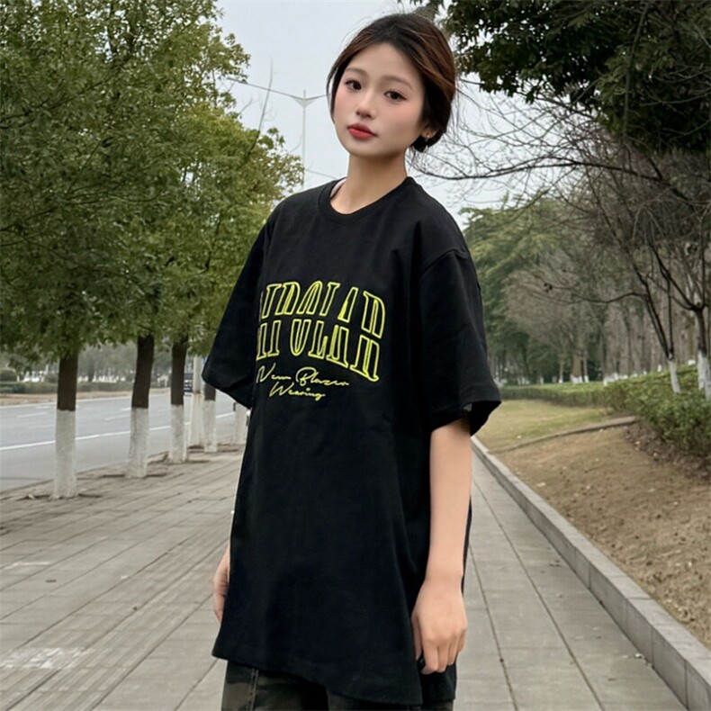 M468-P35刺绣款短袖t恤夏季宽松潮流ins情侣款上衣图片