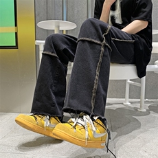 拼接牛仔裤男休闲长裤子夏款设计感小众直筒裤N0717-P40，男装牛仔裤，星座308B-1