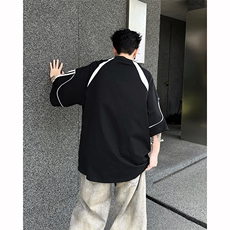 8XL-M美式小众高级感拼接短袖T恤男夏简约百搭宽松纯棉上衣DX336，男装T恤，电商D206-1