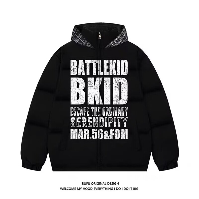 美式斑驳字母格子拼接连帽棉服男女冬季情侣潮棉衣外套TT62P98,男装棉衣,星座1013-5