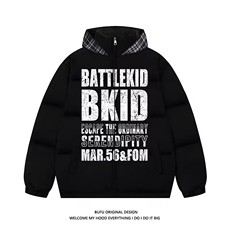 美式斑驳字母格子拼接连帽棉服男女冬季情侣潮棉衣外套TT62P98，男装棉衣，星座1013-5