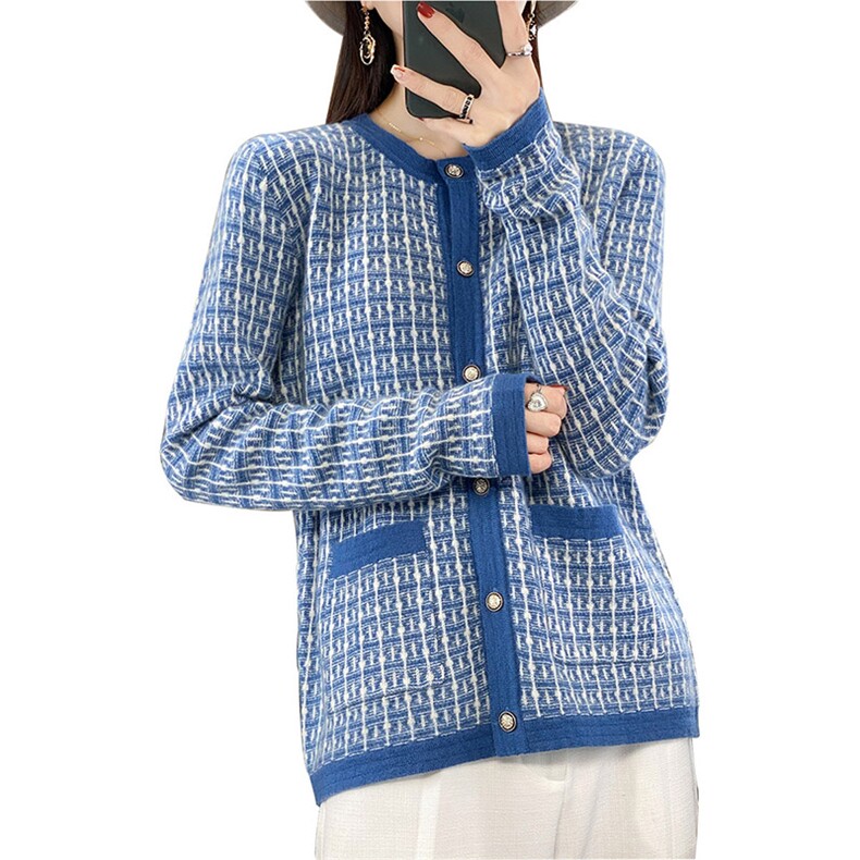 新款羊毛衫女针织开衫小香风外套圆领上衣宽松显瘦毛衣,女装羊毛衫,朝辰羊绒