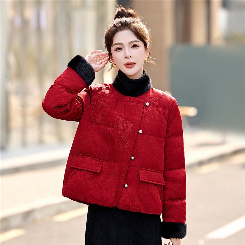 时尚清新优雅风羽绒服女冬季2025年新款白鸭绒加厚保暖外套,女装羽绒服,悠米