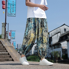 新中式冰丝数码印花宽松休闲九分裤801-p55，男装休闲裤，星座816A（原B366）
