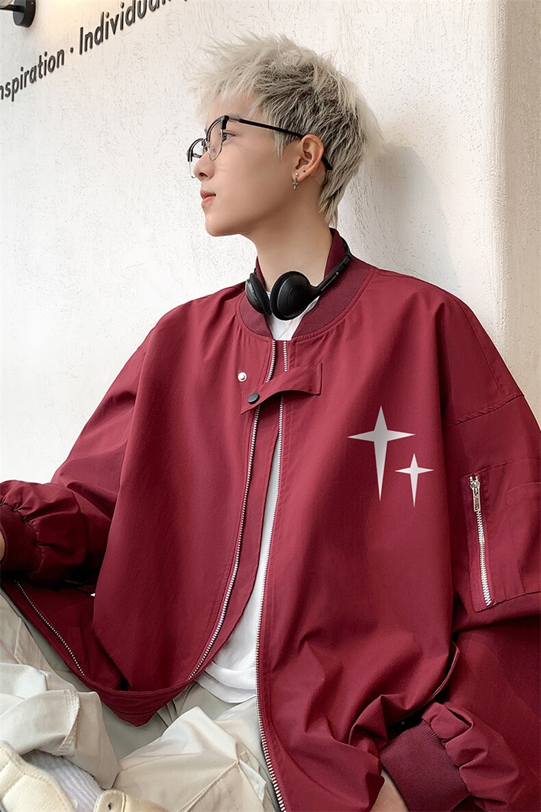 港风新款春季时尚棒球服四角星印花情侣夹克潮外套F370P65控88,男装夹克,电商A247