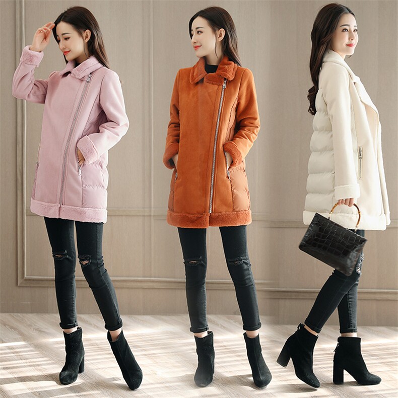 棉衣/棉服拉链涤纶2020年冬季长袖加厚中长款修身口袋拼接舒适都市，女装棉衣/棉服，瑶迪依秀