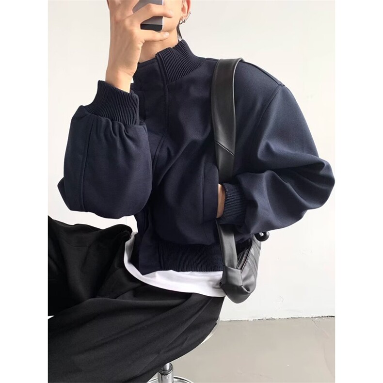 XZ0631-P70网图暗扣立领夹克潮牌飞行员夹克男女情侣宽松短款外套，男装夹克，电商C233