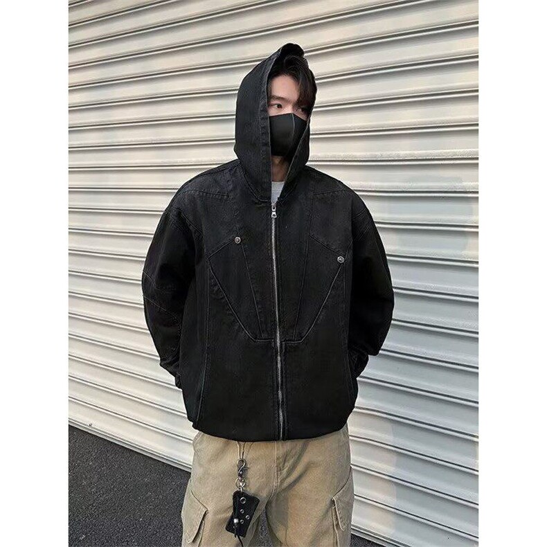 小众重工解构做旧垫肩连帽牛仔外套金属点缀青少年宽松型NY3577,男装夹克,星座601-1