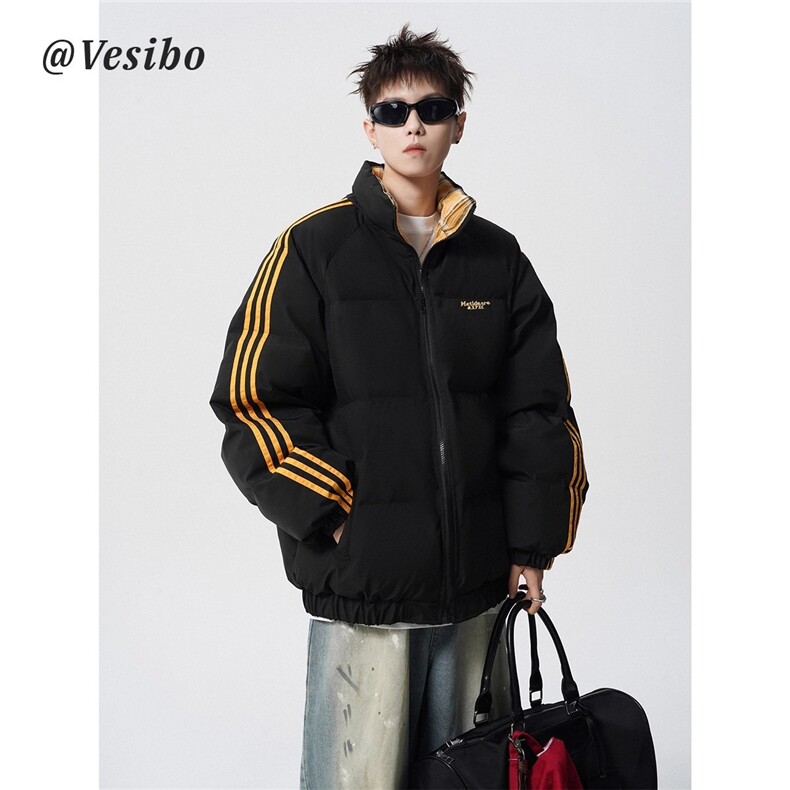 网络图现货美式潮牌设计感刺绣撞色条纹立领情侣棉服JABX07-P75,男装棉衣,星座715-7