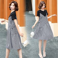 2024年夏季新款气质拼接休闲短袖连衣裙，女装连衣裙，盈茜