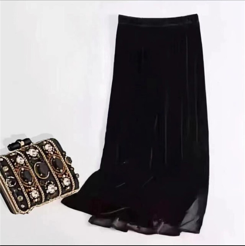 金丝绒半身裙女2024年冬新款高腰遮胯长裙显瘦A字包臀百搭一步裙，女装半身裙，思沃羊绒