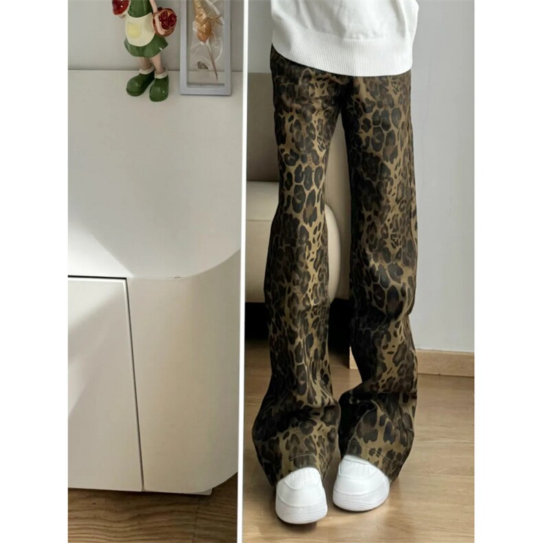 【有货】KZA25CC-P55豹纹牛仔裤男直筒美式高街裤子,男装牛仔裤,星座1007（原301D）
