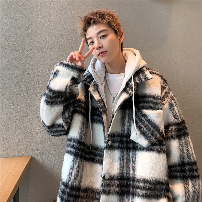 美式假两件格子外套男款秋冬新款潮加厚保暖连帽棉衣D335P118,男装棉衣,电商A335-1（原A458）