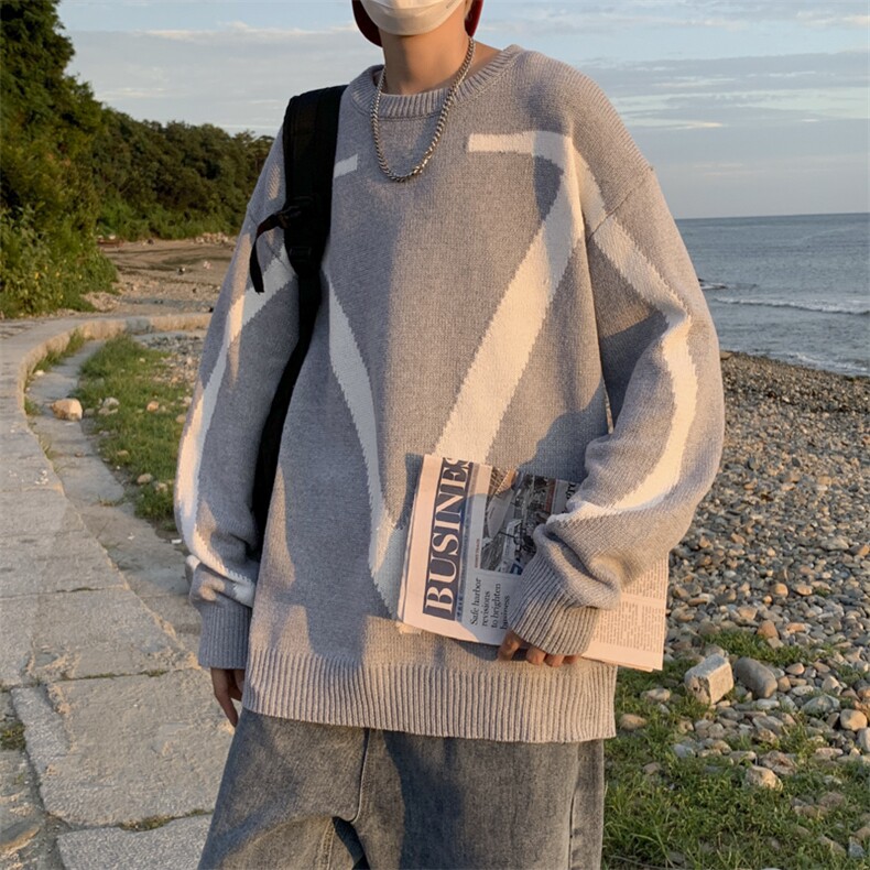 慵懒风拼色毛衣秋冬韩版男士针织衫bf潮流宽松情侣上衣M601-P40,男装针织衫/毛衣,星座512-2