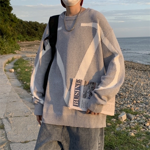 慵懒风拼色毛衣秋冬韩版男士针织衫bf潮流宽松情侣上衣 M601-P40图片