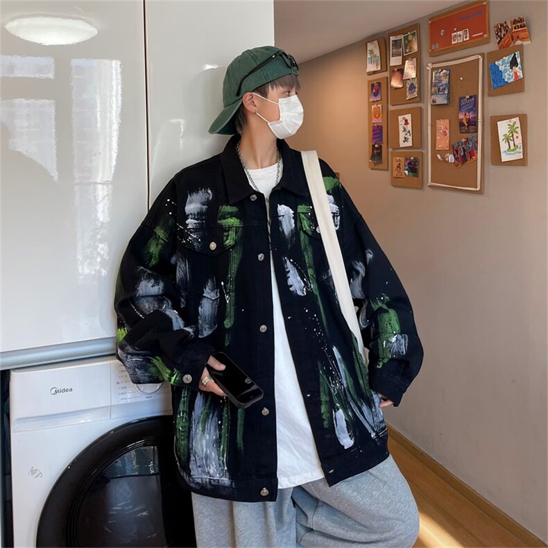 港风牛仔夹克男女ins潮牌高街外套春秋oversize痞帅衣服JK848-P65,男装夹克,星座1008