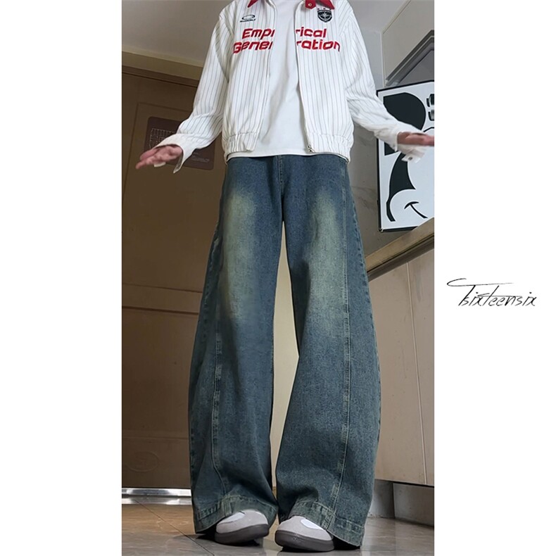 美式水洗牛仔裤男秋宽松阔腿弯刀裤A166-NL5702-特P40加绒50控78,男装牛仔裤,电商A166