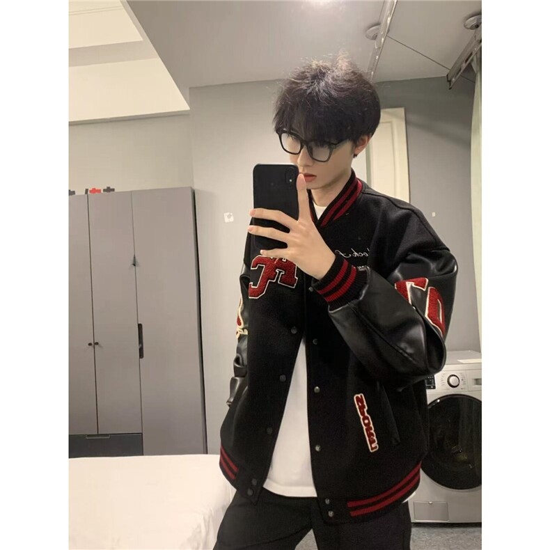 【现货】DJK1028-P70春秋新款美式复古重磅刺绣棒球服拼接夹克,男装夹克,星座603-2