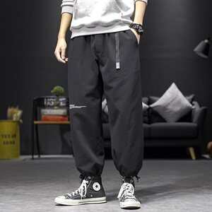 2021春秋季日系大码沙发墙男印花腰带反光束脚九分休闲裤K2021-P45,黑牛奶连衣裙搭配腰带图片